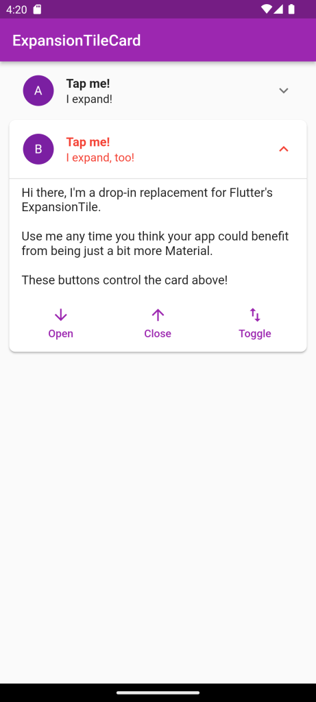 Expansion TileCard in Flutter