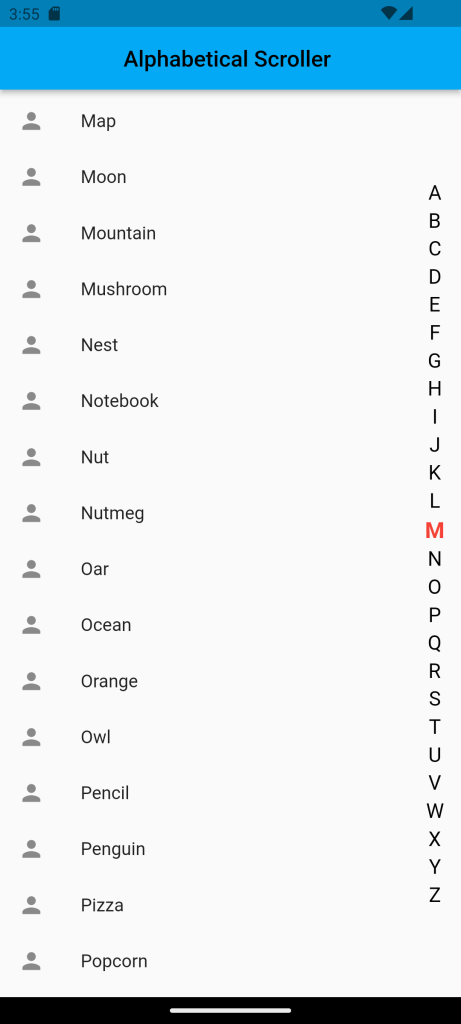 Alphabetical Scroll List in Flutter